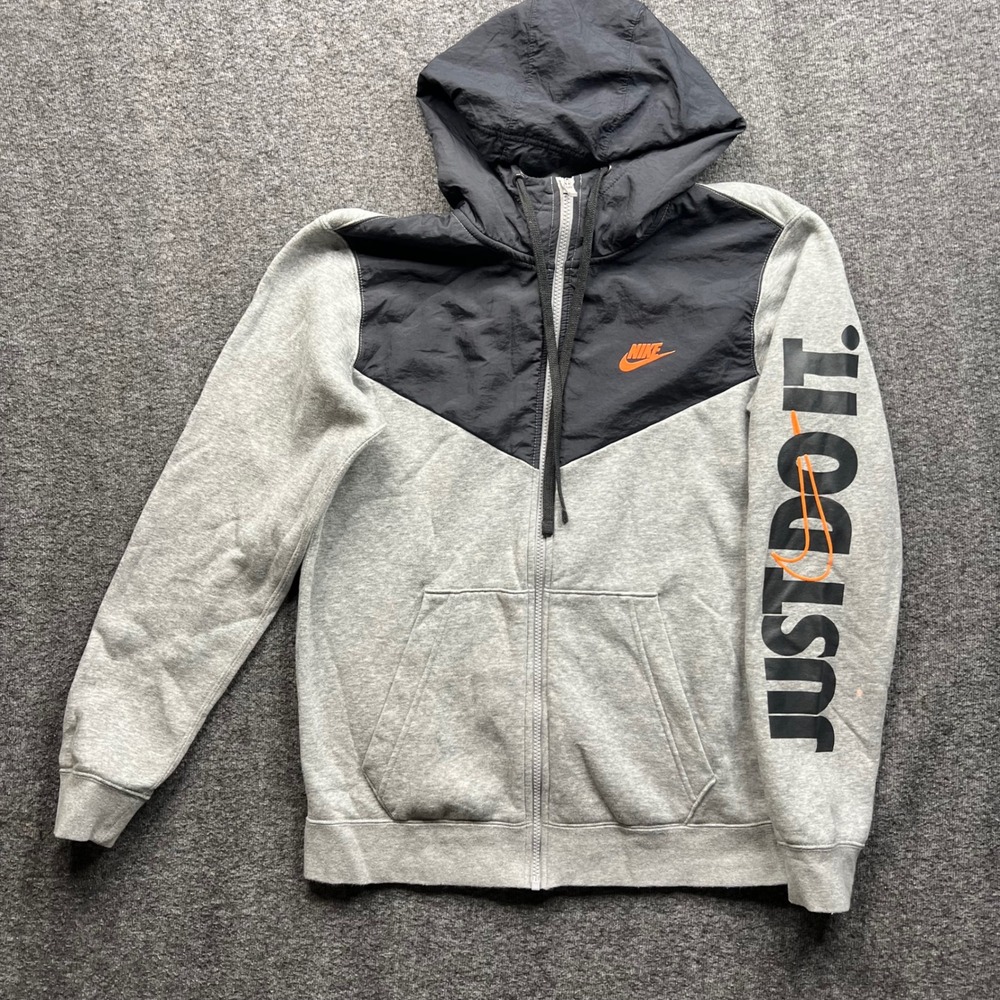 Nike Hoodie Mens Small Grey Black Just Do It Full Zip Windrunner 931900-063